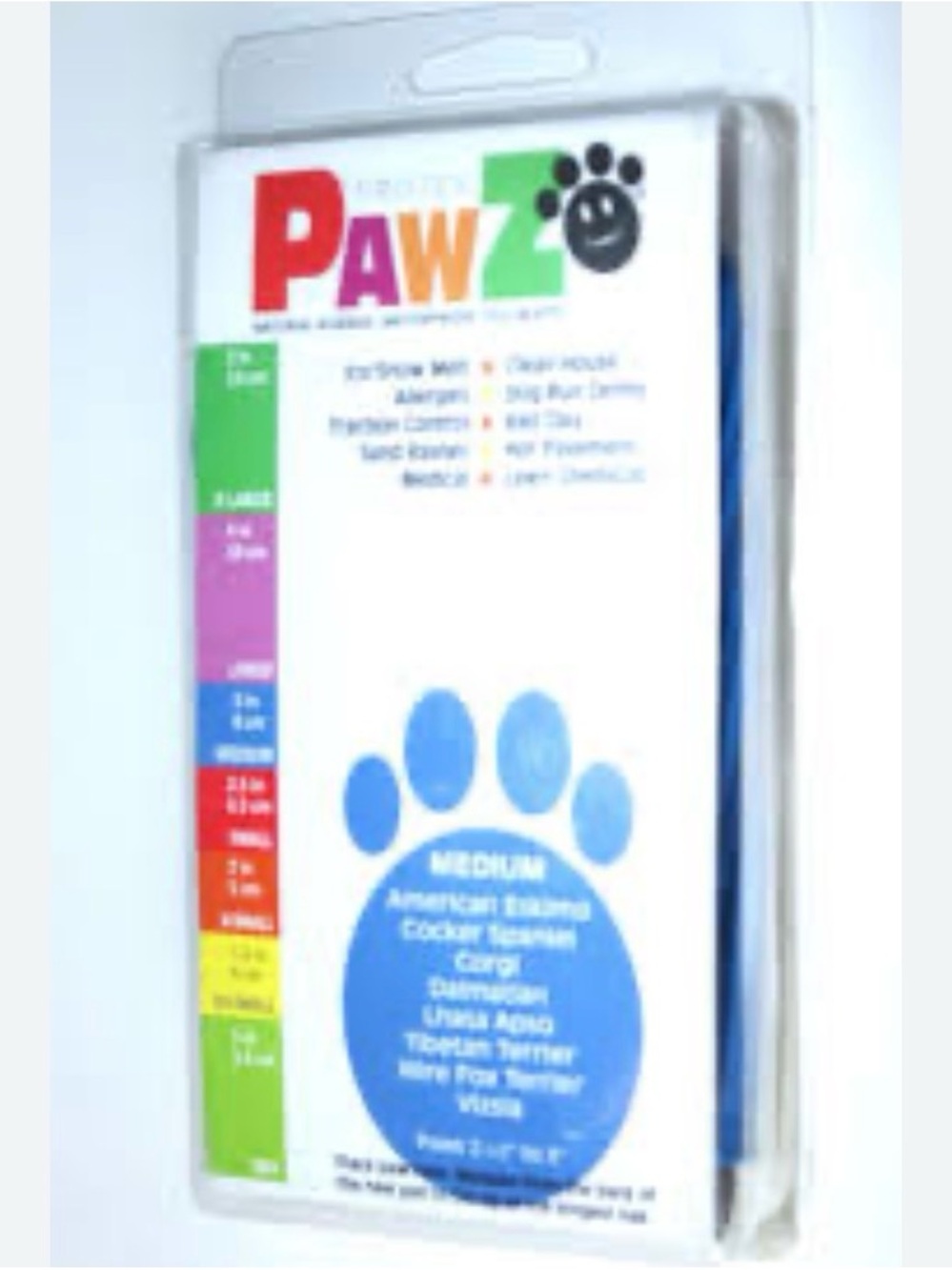 PAWZ Blue Paw Print Size Guide Graphic